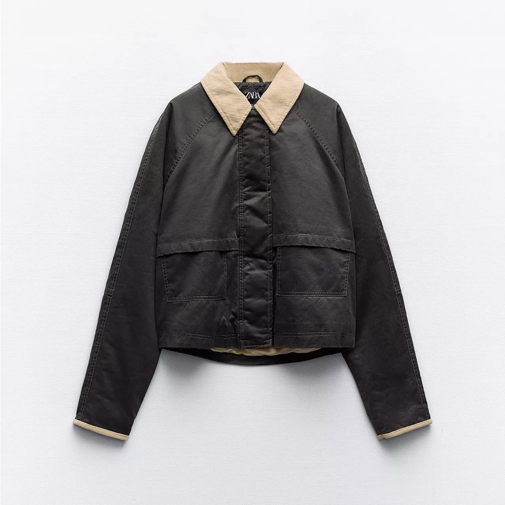 Zara Contrast Collar Waxed Jacket